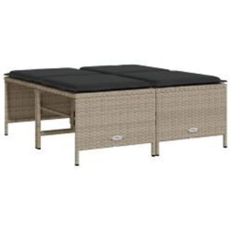 Tabourets de jardin avec coussins lot de 4 gris clair rotin (1/5)