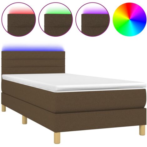 Sommier à lattes de lit et matelas et LED Marron foncé 90x200 (1/5)