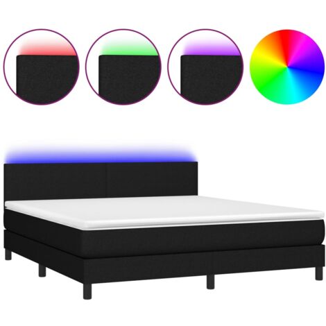 Sommier à lattes de lit avec matelas LED Noir 180x200 Tissu (1/5)