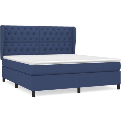 Sommier à lattes de lit avec matelas Bleu 160x200 Tissu (1/5)