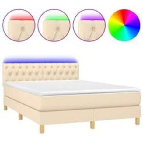 Sommier à lattes de lit avec matelas LED Crème 140x200 Tissu (1/5)