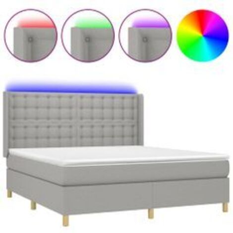 Sommier à lattes de lit matelas LED Gris clair 180x200 Tissu (1/5)