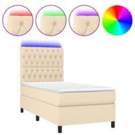Sommier à lattes de lit et matelas et LED Crème 90x200 Tissu (1/5)
