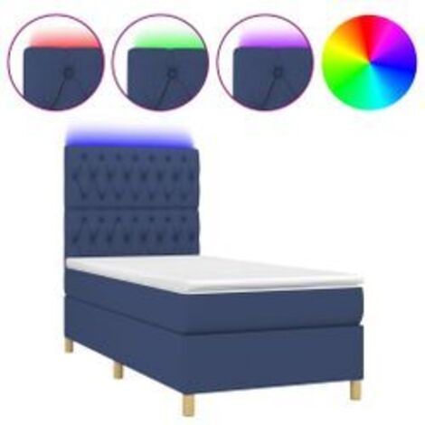Sommier à lattes de lit et matelas et LED Bleu 90x200 Tissu (1/5)