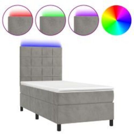 Sommier à lattes de lit et matelas et LED Gris clair 90x190 (1/5)