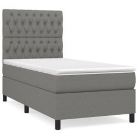 Sommier à lattes de lit et matelas Gris foncé 90x190 Tissu (1/5)