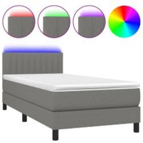 Sommier à lattes de lit et matelas et LED Gris foncé 100x200 (1/5)