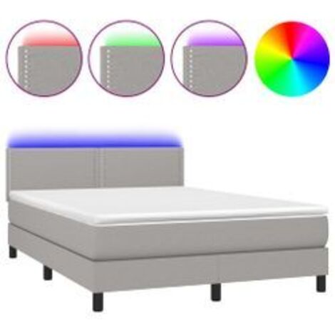 Sommier à lattes de lit et matelas et LED Gris clair 140x200 (1/5)