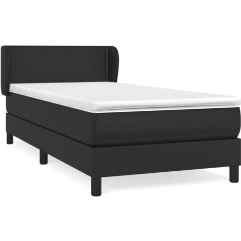 Sommier à lattes de lit avec matelas Noir 90x190 Similicuir (1/5)