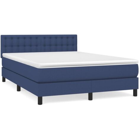 Sommier à lattes de lit avec matelas Bleu 140x200 Tissu (1/5)
