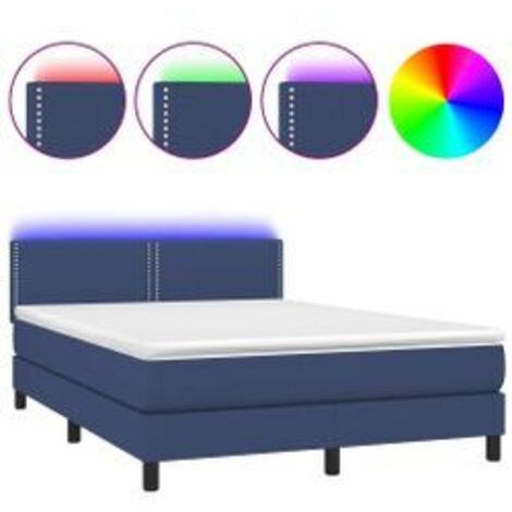 Sommier à lattes de lit avec matelas LED Bleu 140x200 Tissu (1/5)