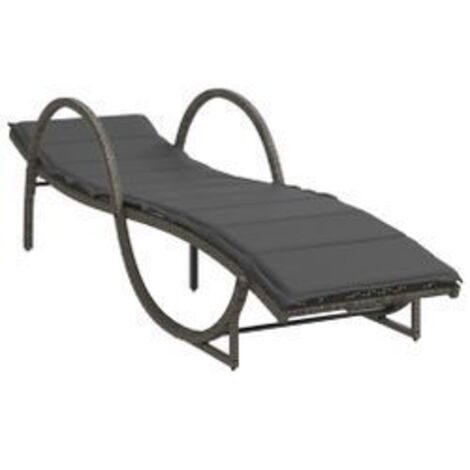 Chaise longue avec coussin gris 60x199x42 résine tressée (1/5)