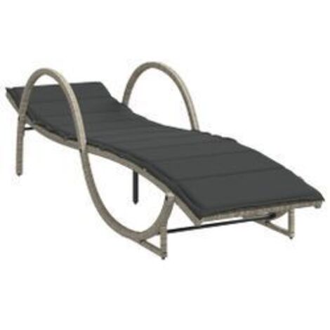 Chaise longue et coussin gris clair 60x199x42 résine tressée (1/5)