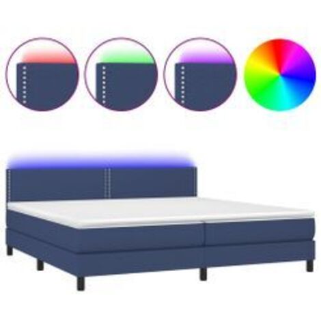 Sommier à lattes de lit et matelas et LED Bleu 200x200 Tissu (1/5)