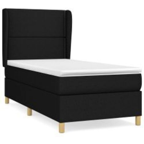 Sommier à lattes de lit avec matelas Noir 90x190 Tissu (1/5)