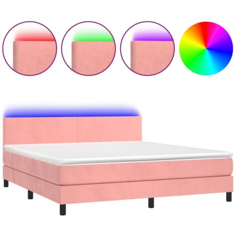 Sommier à lattes de lit avec matelas LED Rose 180x200 Velours (1/5)