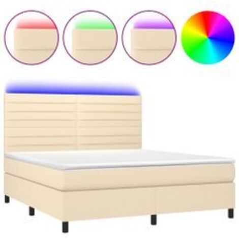 Sommier à lattes de lit et matelas et LED Crème 160x200 Tissu (1/5)