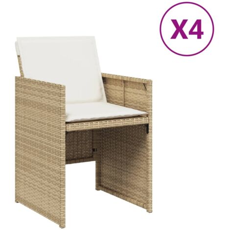 Chaises de jardin avec coussins lot de 4 beige résine tressée (1/5)