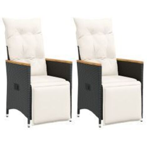 Chaises inclinables de jardin lot de 2 et coussins noir rotin (1/5)