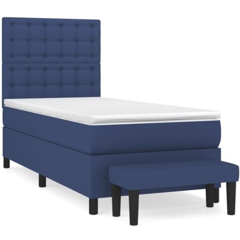 Sommier à lattes de lit avec matelas Bleu 90x190 Tissu (1/5)
