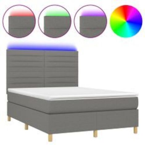 Sommier à lattes de lit et matelas et LED Gris foncé 140x190 (1/5)