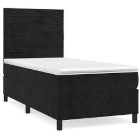 Sommier à lattes de lit avec matelas Noir 100x200 Velours (1/5)