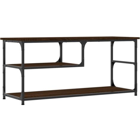 Meuble TV chêne marron 103x38x46,5 bois d'ingénierie et acier (1/5)