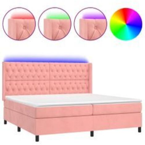 Sommier à lattes de lit matelas et LED Rose 200x200 Velours (1/5)