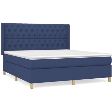 Sommier à lattes de lit avec matelas Bleu 160x200 Tissu (1/5)