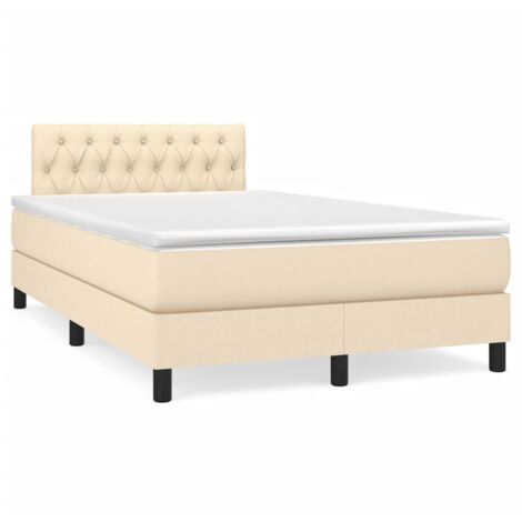 Sommier à lattes de lit matelas et LED crème 120x190 tissu (1/5)