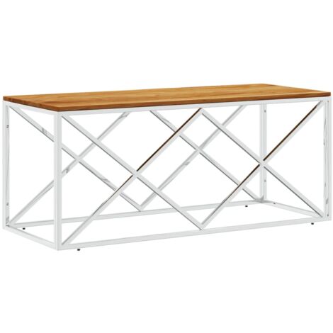Table basse acier inoxydable et bois massif d'acacia (1/5)