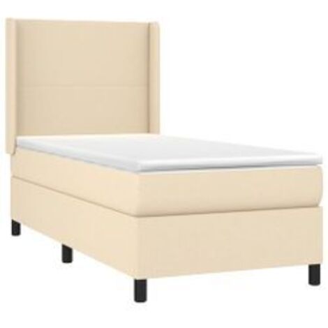 Sommier à lattes de lit avec matelas Crème 90x200 Tissu (1/5)