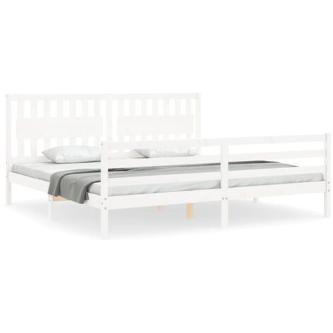 Cadre de lit avec tête de lit blanc 200x200 bois massif (1/5)