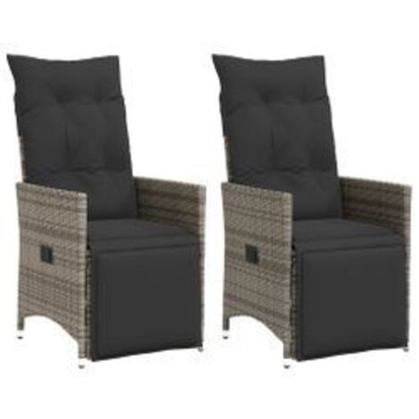 Chaises inclinables de jardin lot de 2 et coussins gris rotin (1/5)