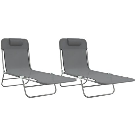 Chaises longues pliables 2 pcs gris textilène et acier (1/5)