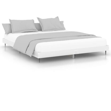 Cadre de lit blanc brillant 200x200 bois d'ingénierie (1/5)
