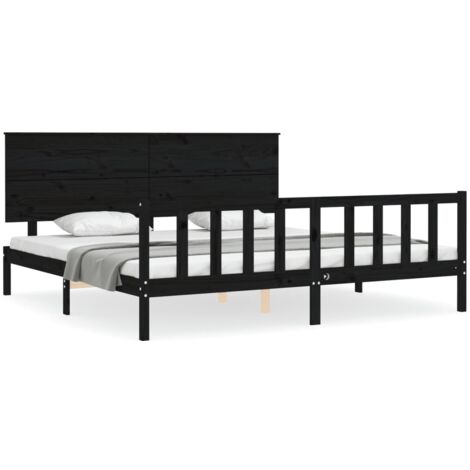 Cadre de lit avec tête de lit noir 200x200 bois massif (1/5)