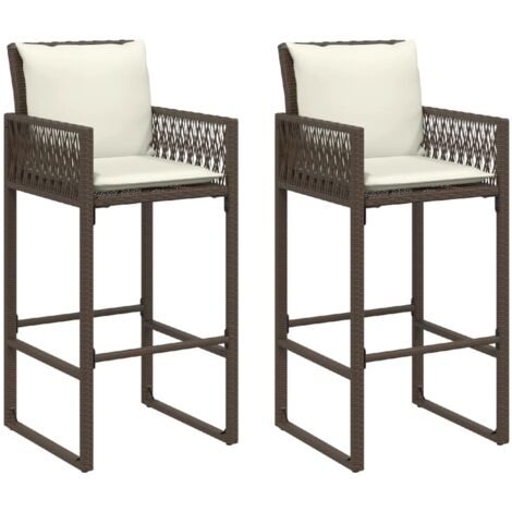 Tabourets de bar jardin coussins lot de 2 marron résine tressée (1/5)