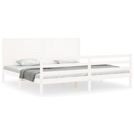 Cadre de lit avec tête de lit blanc 200x200 bois massif (1/5)