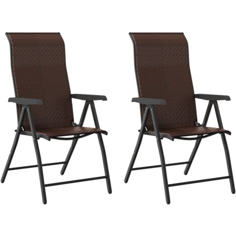 Chaises pliables de jardin 2 pcs marron résine tressée (1/5)
