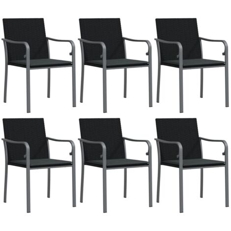 Chaises de jardin avec coussins lot de 6 noir 56x59x84 rotin (1/5)