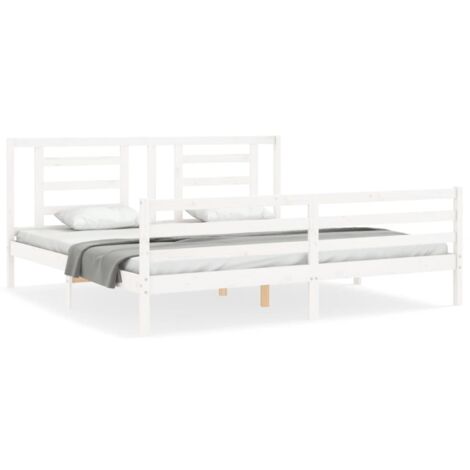 Cadre de lit avec tête de lit blanc 200x200 bois massif (1/5)