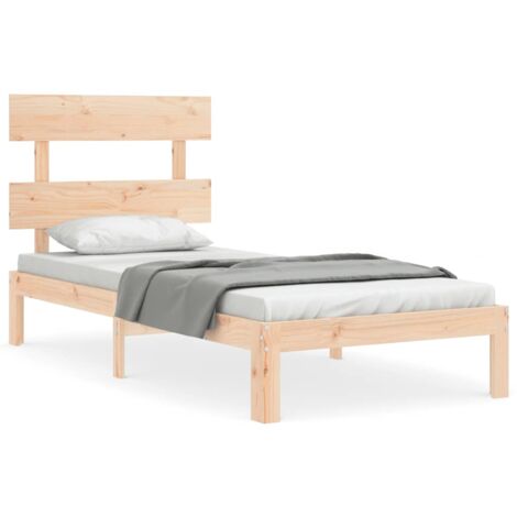Cadre de lit avec tête de lit 90x200 bois massif (1/5)