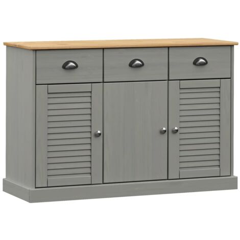 Buffet avec tiroirs VIGO 113x40x75 gris bois massif de pin (1/5)