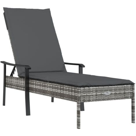 Chaise longue avec coussin gris résine tressée (1/5)