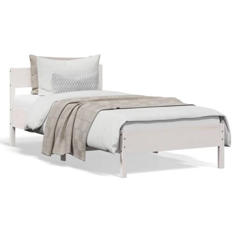 Cadre de lit avec tête de lit blanc 90x190 bois de pin massif (1/5)