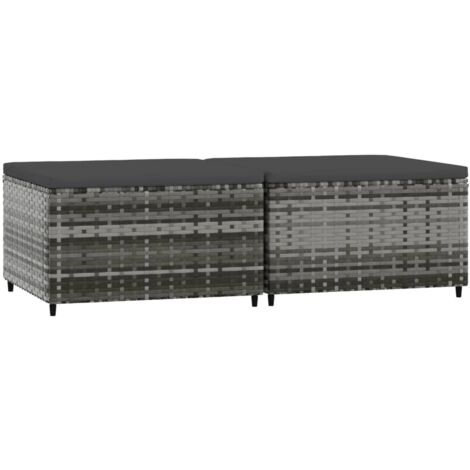 Repose-pieds de jardin et coussins 2 pcs gris résine tressée (1/5)