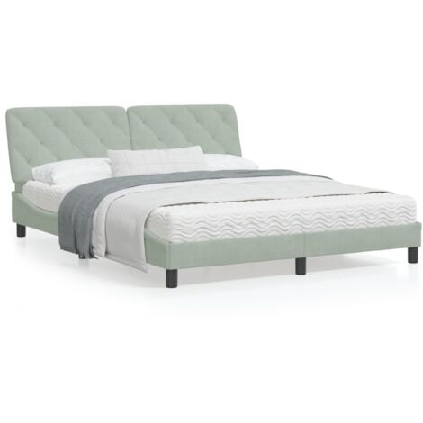 Cadre de lit avec tête de lit Gris clair 160x200 Velours (1/5)