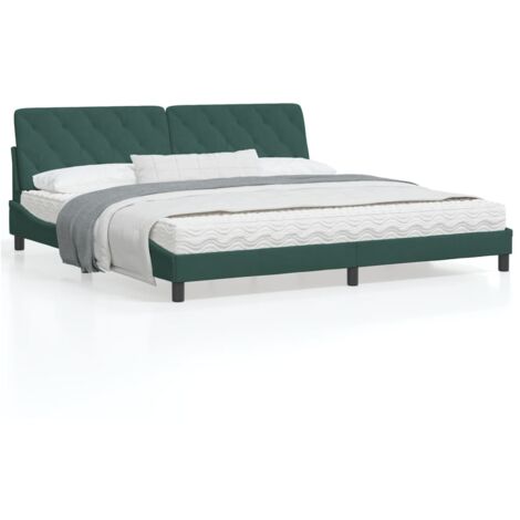 Cadre de lit avec tête de lit Vert foncé 200x200 Velours (1/5)