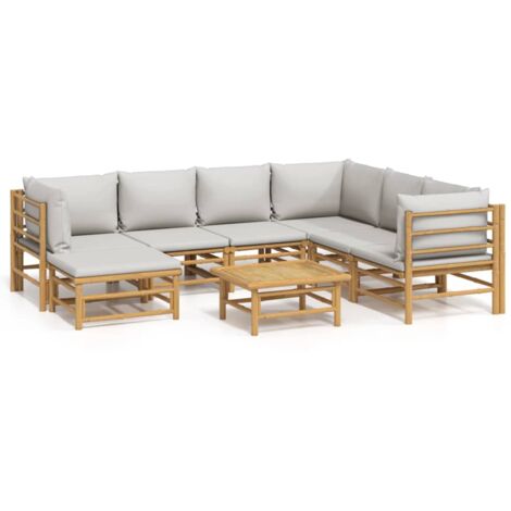 Salon de jardin 8 pcs avec coussins gris clair bambou (1/5)